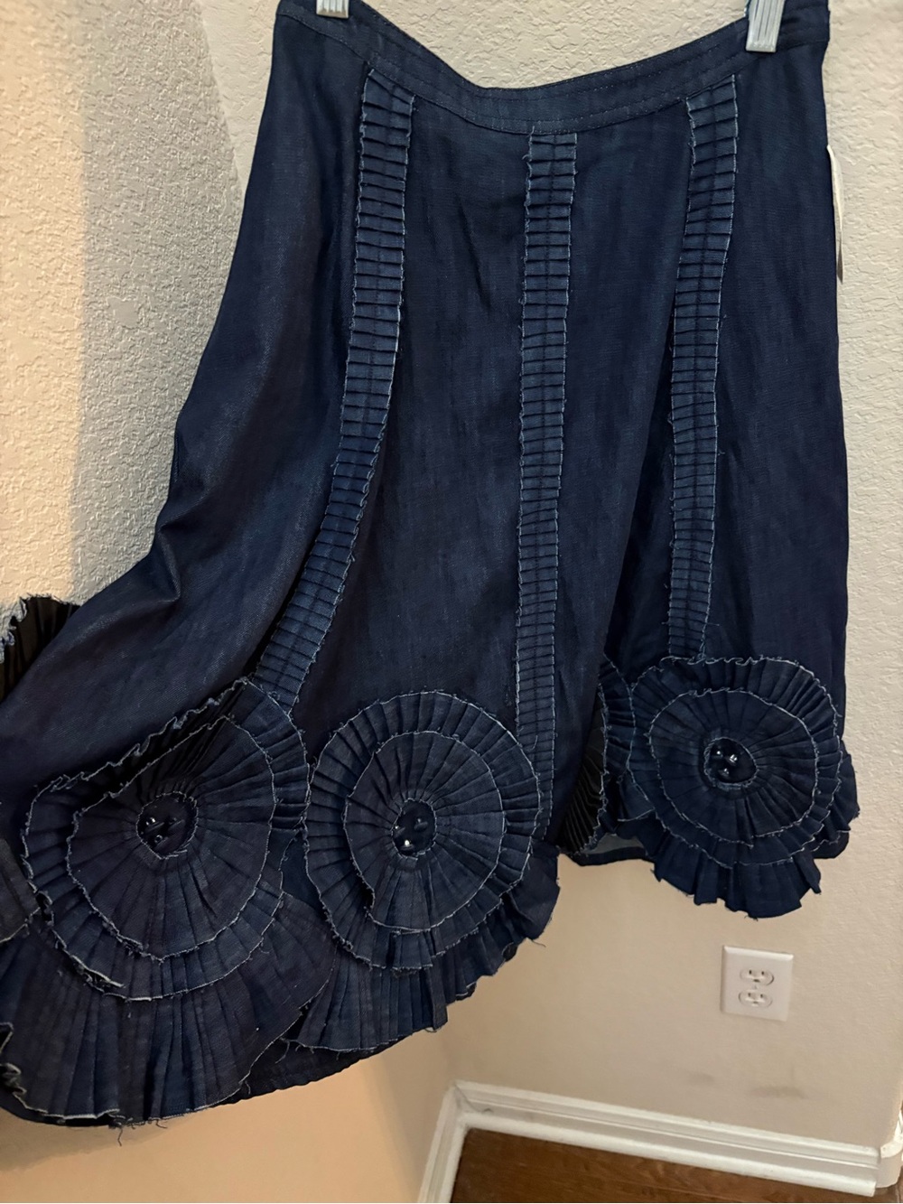 Anthropologie Pilcro Pleated Appliqué Denim Midi Skirt - Picture 4 of 8